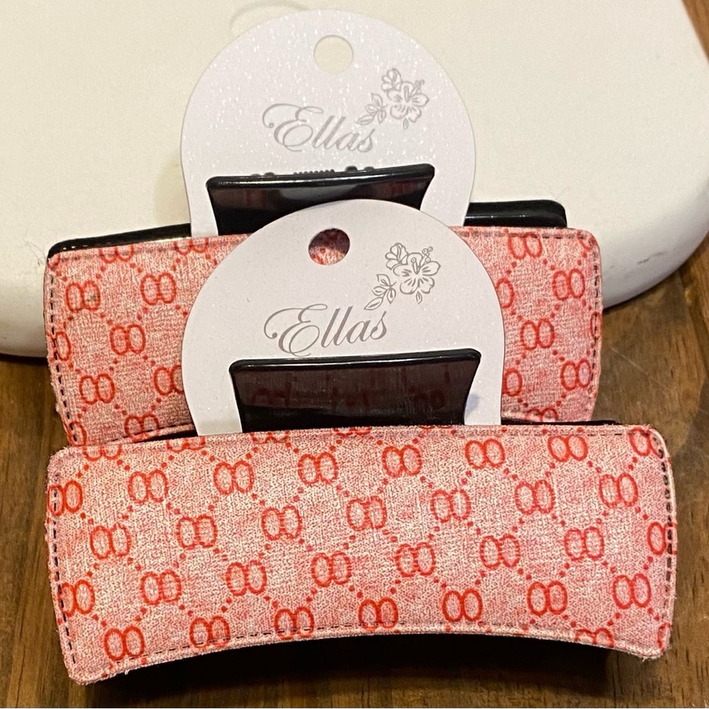 Ella Coral Pink Patterned Hair Claw Clips - Set of 2